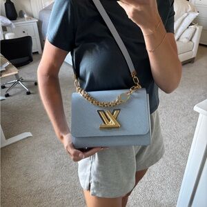 Louis Vuitton Light Blue Crossbody Bag with Gold Accent